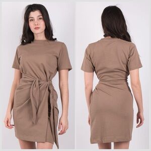 Vince side tie Short Sleeve Cotton T shirt Dress Shale Taupe XS minimalist chic